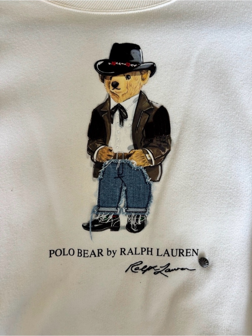 Ralph Lauren White Crewneck Sweatshirt with Navy Gold Label